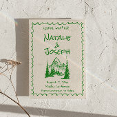 Save The Date Crème dessinée à la main Green Boho Mountain Maria