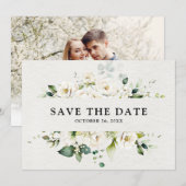 Save The Date Crème d'ivoire blanc Rose Floral Botanique Mariage (Devant / Derrière)