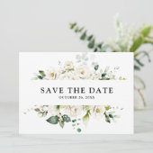 Save The Date Crème d'ivoire blanc Rose Floral Botanique Mariage (Debout devant)