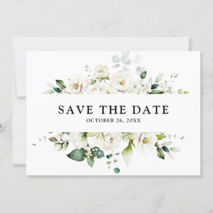 Save The Date Crème d'ivoire blanc Rose Floral Botanique Mariage