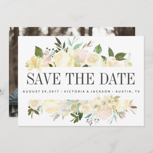 Save The Date Crème et IVORY | MARIAGE Photo enregistrer la date (Devant / Derrière)