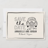 Save The Date Crème et noir whimsar dessiné à la main voiture (Devant)