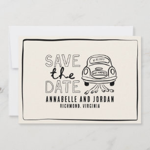Save The Date Crème et noir whimsar dessiné à la main voiture