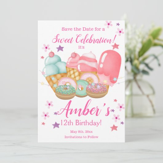 Save The Date Crème glacée douce, Anniversaire de beignes, N'imp (Debout devant)
