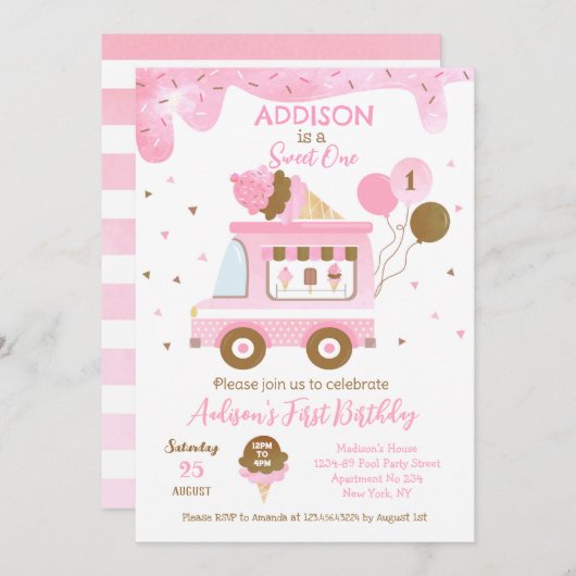 Save The Date Crème glacée sucré un premier anniversaire Invitat (Devant / Derrière)