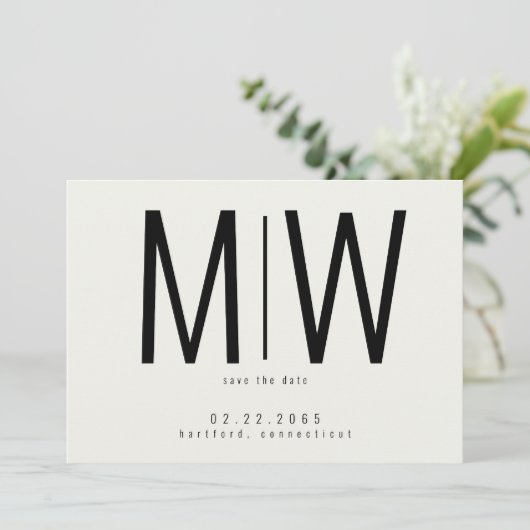 Save The Date Crème Lg. Monogramme mariage Enregistrer la date I (Debout devant)
