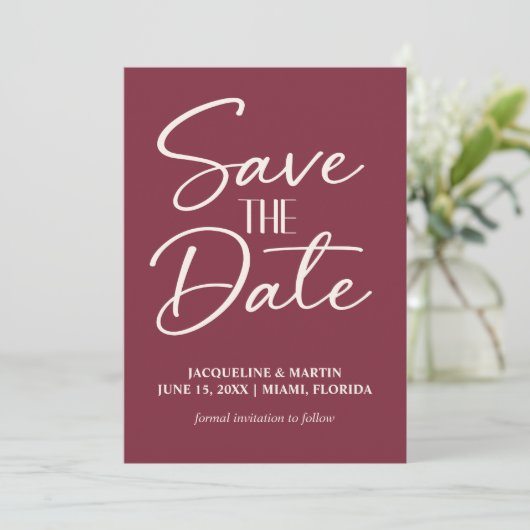 Save The Date Crème Mariage Mulberry Burgundy (Debout devant)