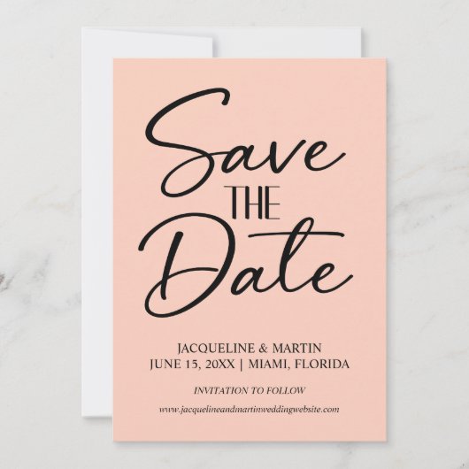 Save The Date Crème Mariage rose lettré à la main Cursive (Devant)