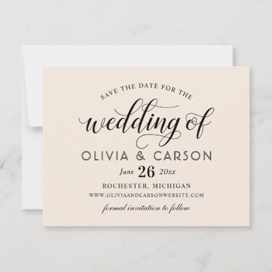 Save The Date Crème moderne et Mariage de script noir (Devant)