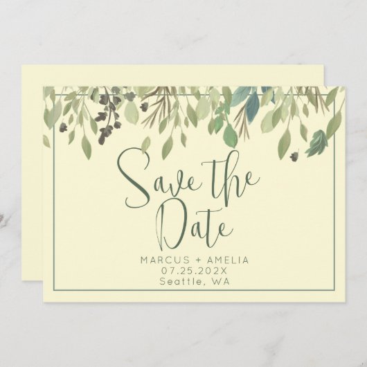 Save The Date Crème Moderne & Eucalyptus Enregistrer La Date (Devant / Derrière)
