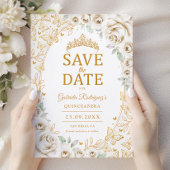 Save The Date Crème Or Fleur Quinceanera