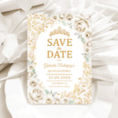 Save The Date Crème Or Fleur Quinceanera