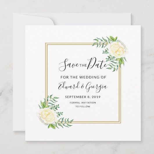 Save The Date crème or floral enregistrer la date mariage invite (Devant)