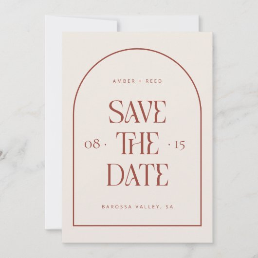 Save The Date Crème & Terracotta Arc Rétro Minimale Police Moder (Devant)