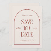 Save The Date Crème & Terracotta Arc Rétro Minimale Police Moder (Devant / Derrière)