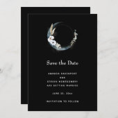 Save The Date Crescent Bleu Lune avec Mariage Fleurs Blanches (Devant / Derrière)
