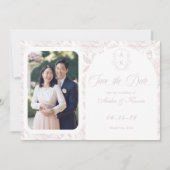 Save The Date Crest Monogram Blush Pink Script Photo (Devant)