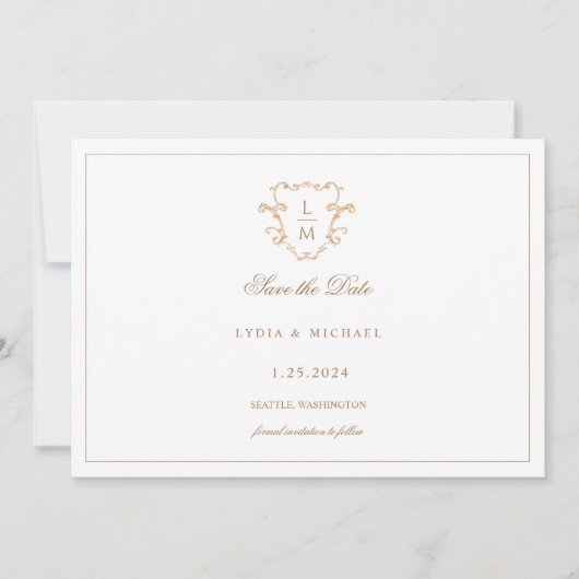 Save The Date Crête Baroque | Monogramme de mariage (Devant)