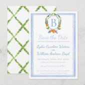 Save The Date Crête d'aquarelle de citrus, mariage chinoiserie (Devant / Derrière)