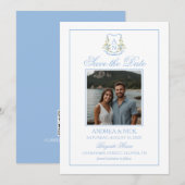 Save The Date Crête de monogramme de code QR d'hortensia bleu (Devant / Derrière)