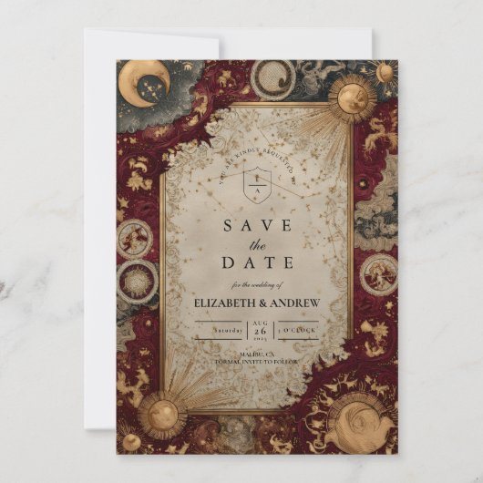 Save The Date Crimson Celestial Baroque Wedding (Devant)