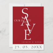 Save The Date Crimson minimal rouge blanc Mariage photo simple (Devant)