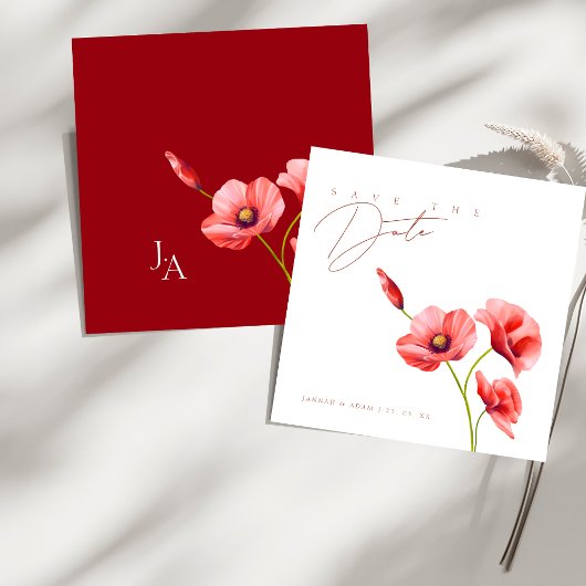 Save The Date Crimson Red Poppies Floral Mariage Enregistrer La