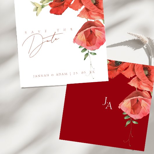 Save The Date Crimson Red Poppies Mariage floral