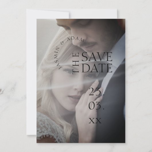 Save The Date Crimson Red White Simple Photo Mariage (Dos)