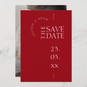 Save The Date Crimson Red White Simple Photo Mariage (Devant / Derrière)