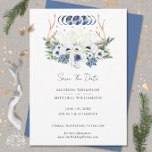 Save The Date Cristaux de lune Fleurs Bleues Blancs Boho Métaphy