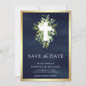 Save The Date Croix de verdure catholique mariage naval à reteni (Devant)