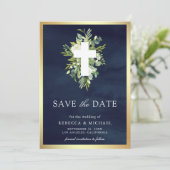 Save The Date Croix de verdure catholique mariage naval à reteni (Debout devant)