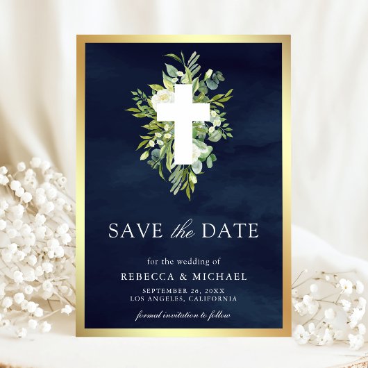 Save The Date Croix de verdure catholique mariage naval à reteni