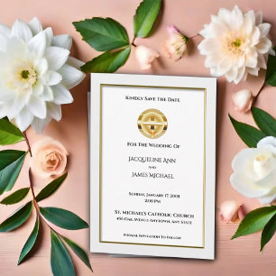 Save The Date Croix d'or et Mariage catholique de Chalice