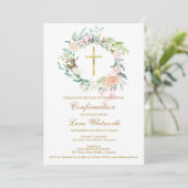 Save The Date Croix dorée Fleurs aquarelle Confirmation (Debout devant)