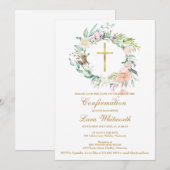 Save The Date Croix dorée Fleurs aquarelle Confirmation (Devant / Derrière)