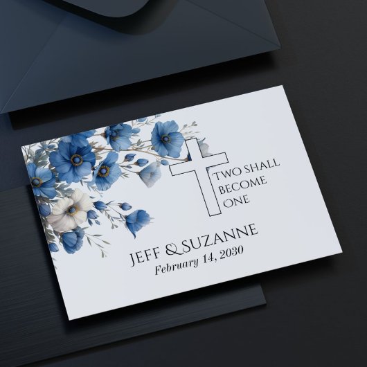 Save The Date Croix Florale Bleue Deux deviennent un Mariage