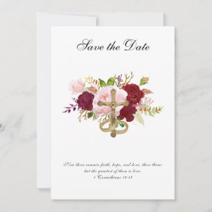 Save The Date Croix religieuse de roses rouges et roses de maria