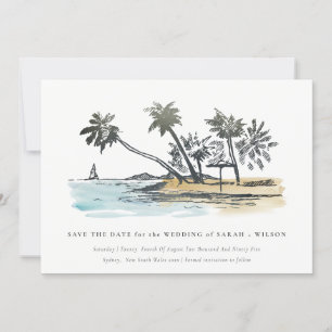 Save The Date Croquis aquarelle d'un élégant palmier de plage tr