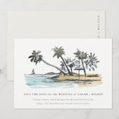 Save The Date Croquis aquarelle d'un palmier de plage tropicale (Devant / Derrière)