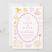 Save The Date Croquis de Mariage alimentaire italien rose (Devant)
