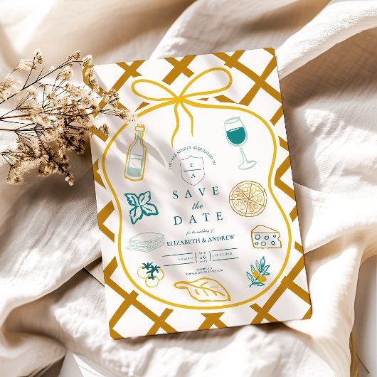 Save The Date Croquis du Mariage alimentaire en treillis italien