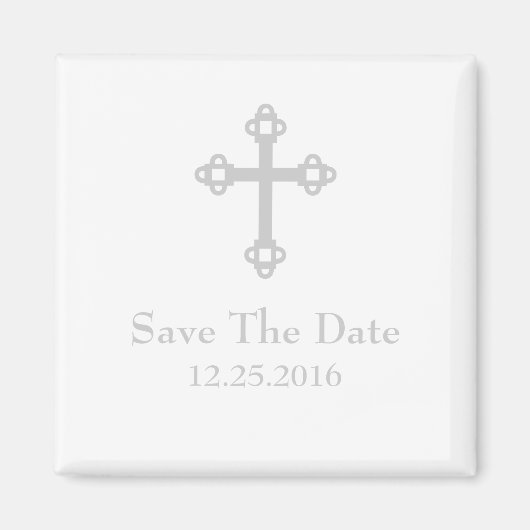 Save The Date Cross Magnet - Wit en Zilver Magneet (Voorkant)