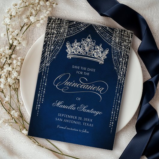 Save The Date Crown Tiara Marine Argent Quinceañera Enregistrer