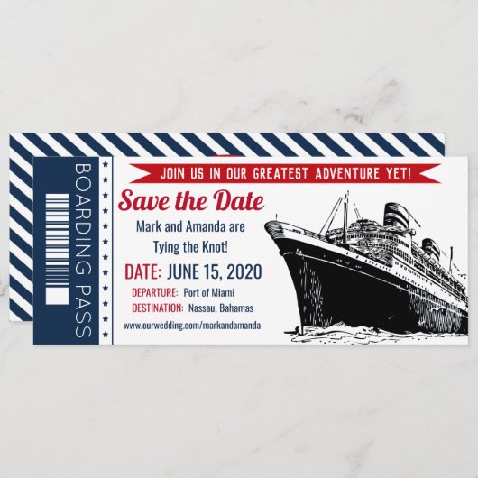 Save the Date Cruise Instapkaart Uitnodiging (Voorkant / Achterkant)