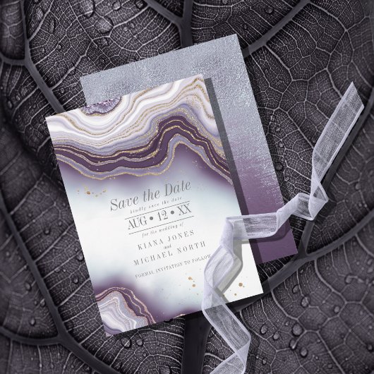 Save The Date Crystal Agate Mariage Amethyst ID825