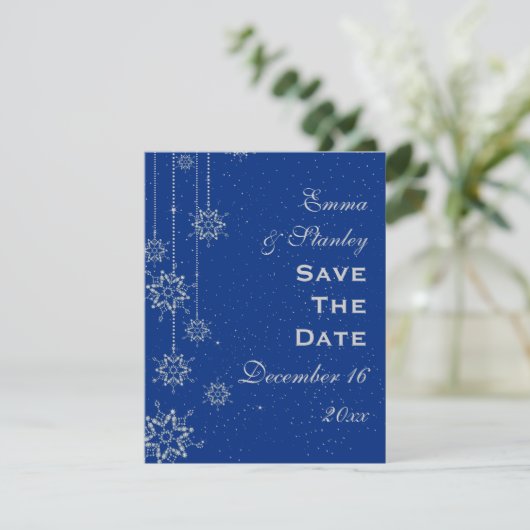 Save The Date Crystal flocons de neige mariage bleu Enregistrer  (Debout devant)