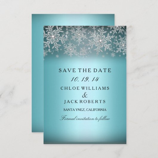 Save The Date Crystal Snowflake Blue Winter Enregistrer La Date (Devant / Derrière)