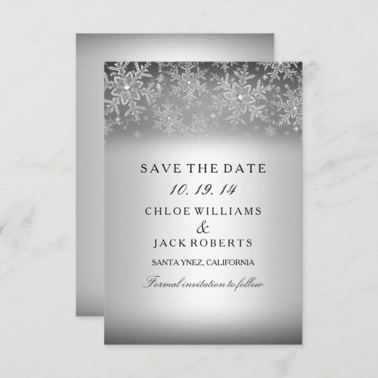 Save The Date Crystal Snowflake Silver Winter Enregistrer La Dat (Devant / Derrière)